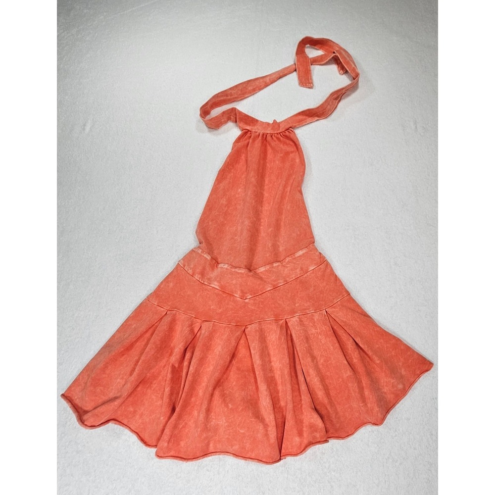 Moda International Womens Size L Tangerine Orange Summer Dress Neck Tie Casual - Picture 3 of 5
